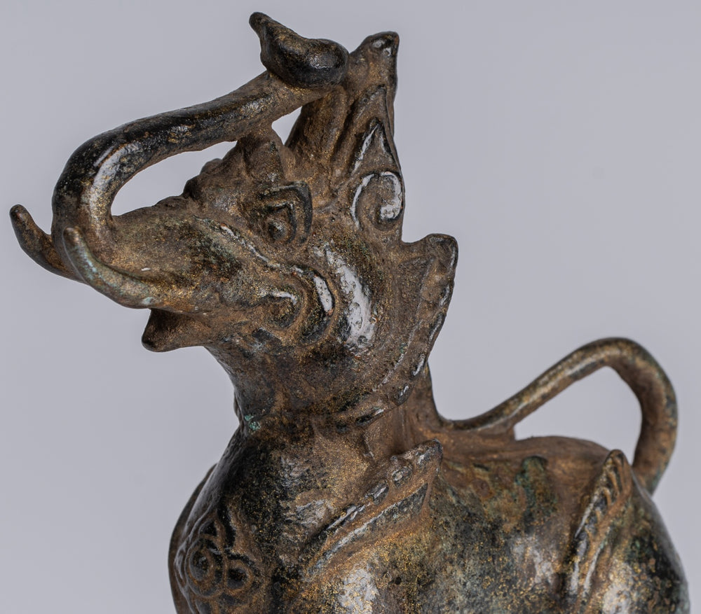 León del templo guardián Chinthe de bronce de estilo birmano antiguo - 11,5 cm/5"