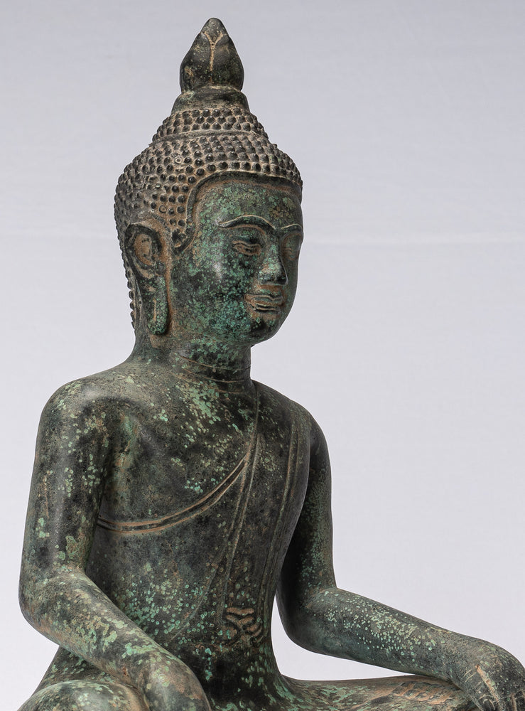 Estatua de Buda - Estatua de Buda de Doble Iluminación de Bronce Antiguo Estilo Jemer - 39cm/16"