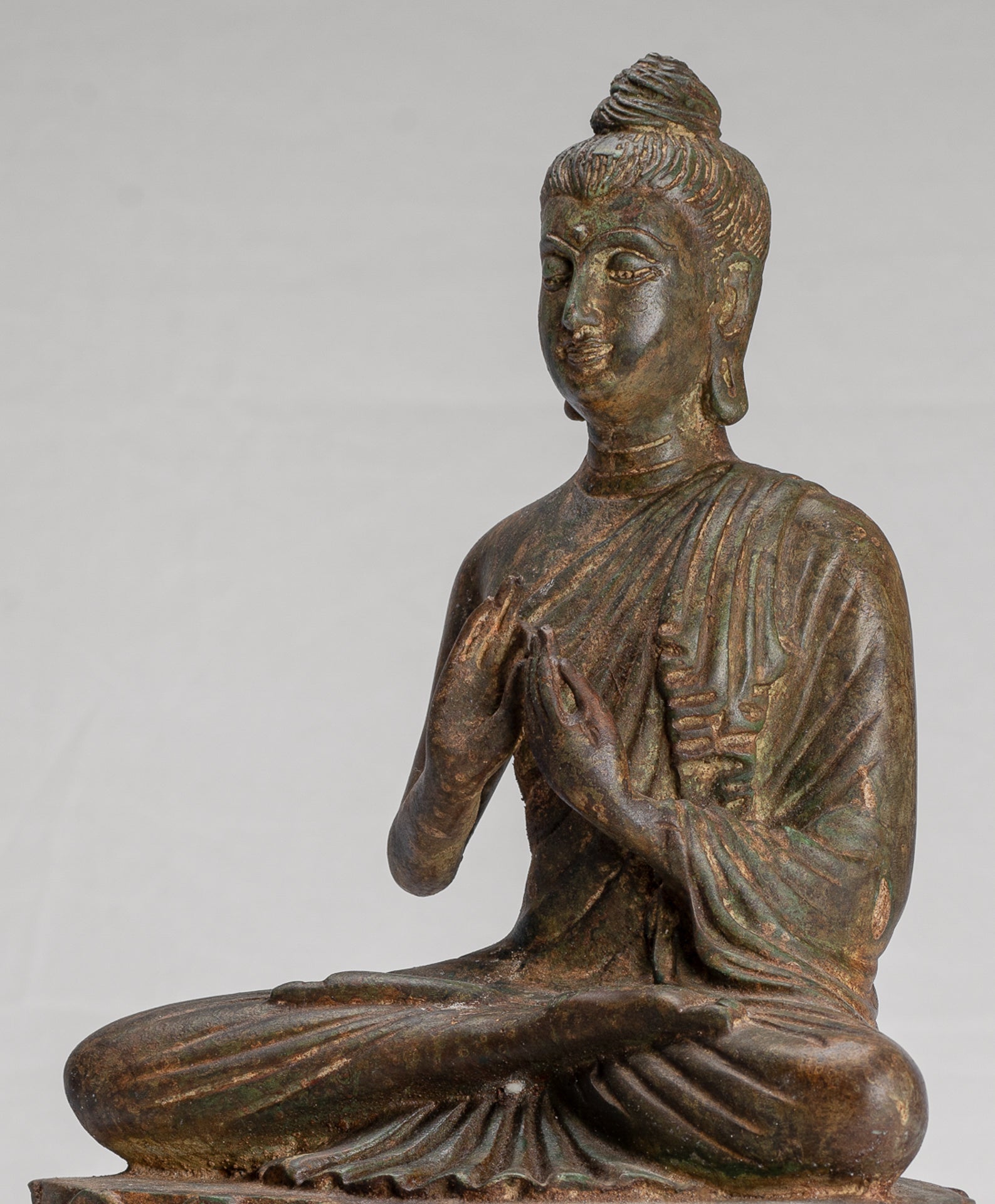 Indian Buddha Statue - Antique Gandhara Style Bronze Teaching Buddha Statue - 35cm/14"