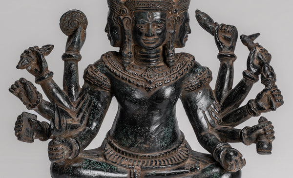 Trimurti Statue - Antique Khmer Style Trimurti Shiva Brahma Vishnu Statue - 36cm/14"