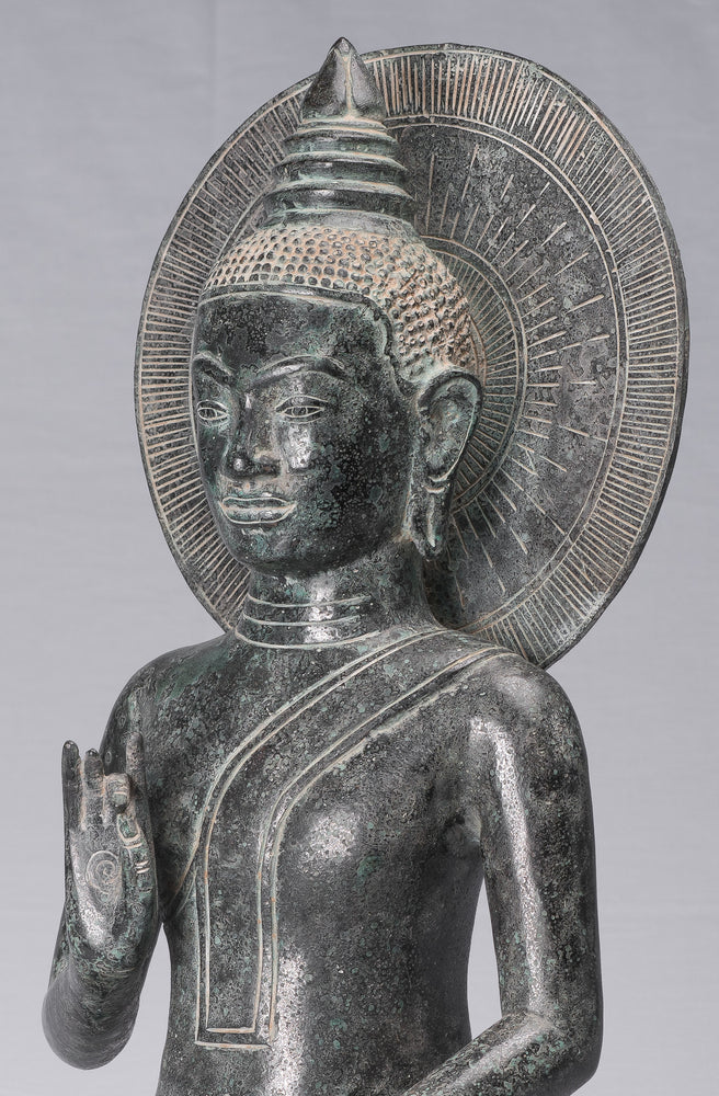 Estatua de Buda - Estatua de Buda de Bronce de Estilo Khmer Antiguo Dharmachakra Enseñanza Mudra - 50 cm/20"