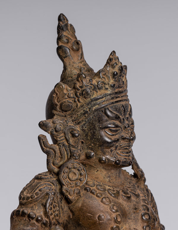 Jambhala Statue - Antique Java Majapahit Style Seated Jambhala Statue God of Wealth - 21cm/8"