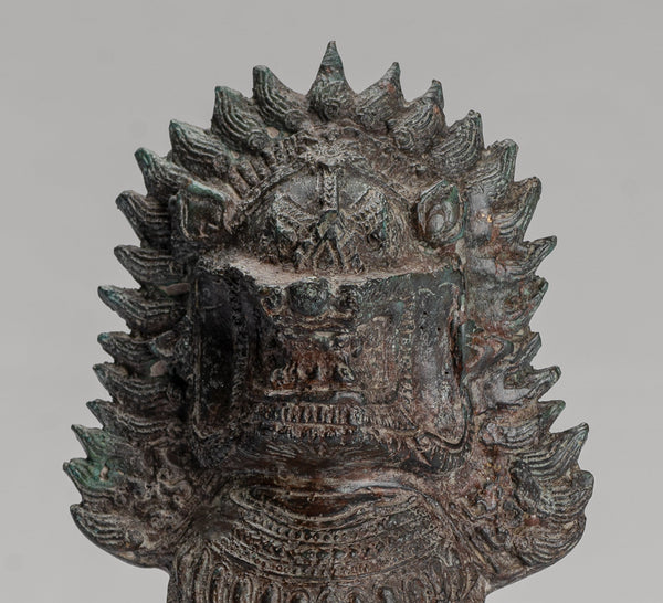 Temple Lion - Antique Thai Style Bronze Standing Singha Temple Guardian or Lion - 19cm/8"