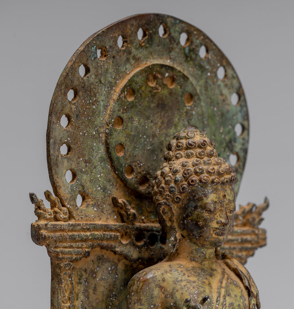 Estatua de Buda - Buda docente javanés sentado de bronce antiguo estilo indonesio - 27 cm/11"