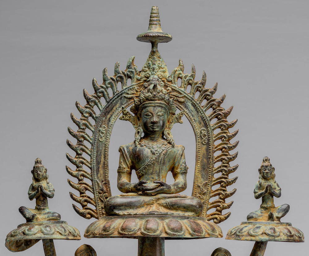 Buddha Statue - Antique Indonesian Style Bronze Javanese Meditation Buddha Statue - 49cm/20"