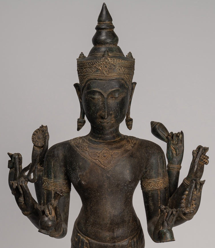 Estatua de Vishnu - Estatua de Vishnu de bronce de pie de estilo tailandés antiguo - 113 cm/45"