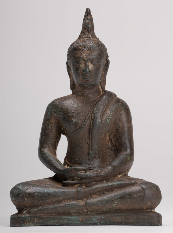 Buddha Sculpture - Antique Thai Style Bronze Seated Sukhothai Meditation Buddha Statue - 15.5cm/6"