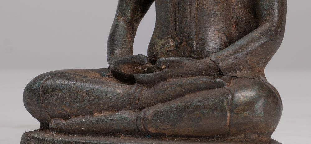 Buddha Sculpture - Antique Thai Style Bronze Seated Chiang Saen Meditation Buddha Statue - 14.5cm/6"