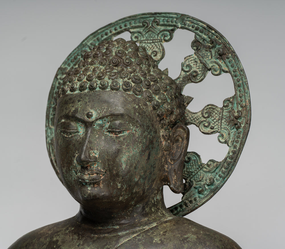 Estatua de Buda - Estatua de Buda de meditación sentada de bronce estilo antiguo de Sri Lanka - 62 cm/25"