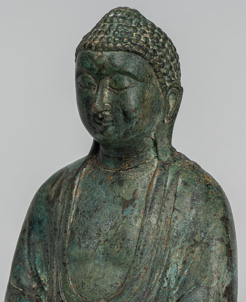 Buda Japonés - Estatua de Buda Amitabha de Meditación Sentada de Bronce de Estilo Japonés Antiguo - 18cm/7"