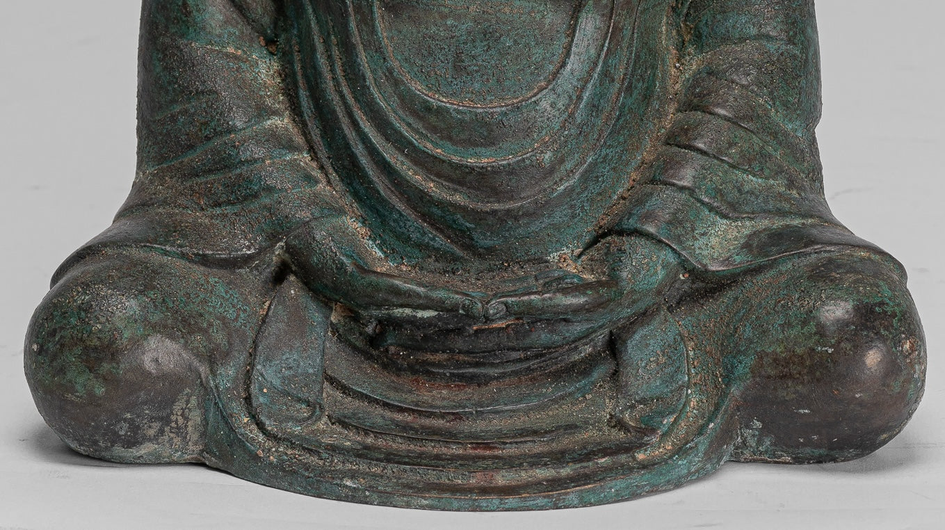 Buda japonés - Estatua de Buda Amitabha de meditación sentada de bronce de estilo japonés antiguo - 30 cm/12"