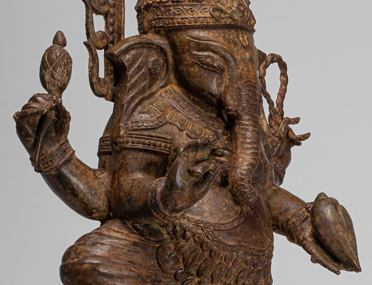 Large Ganesha Statue - Antique Thai Style Bronze Dancing Ganesh Statue - 85cm/34"