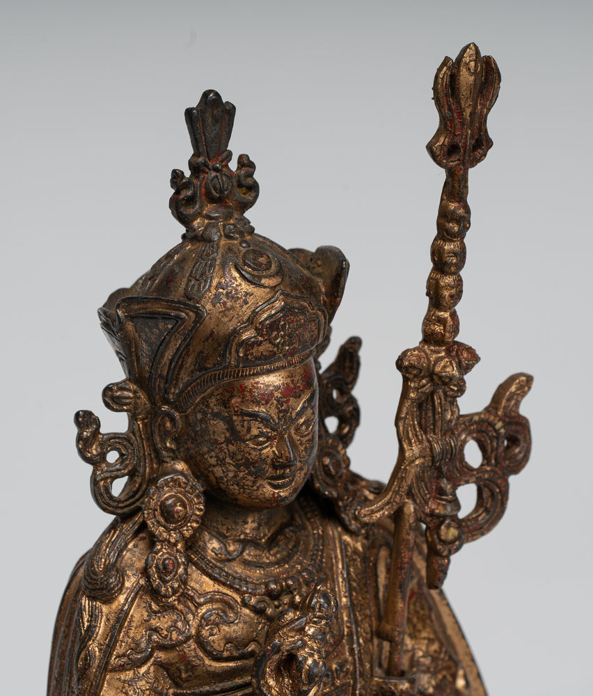 Padmasambhava Statue - Antique Tibetan Style Bronze Seated Padmasambhava Second Buddha Statue - 21cm/8"