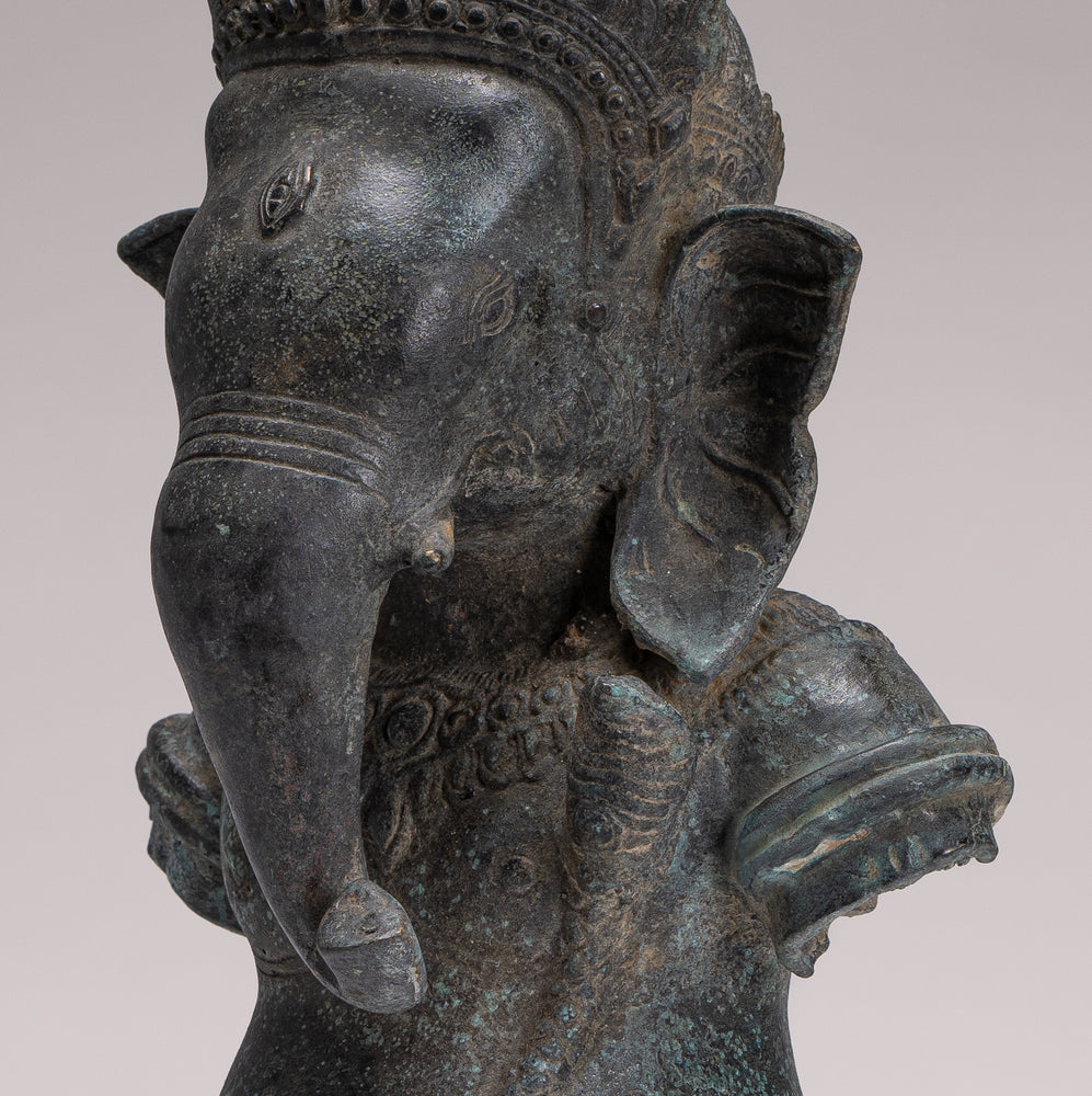 Elephant - Antique Khmer Style Mounted Bronze Bayon Style Elephant Statue - 37cm/15" Tall