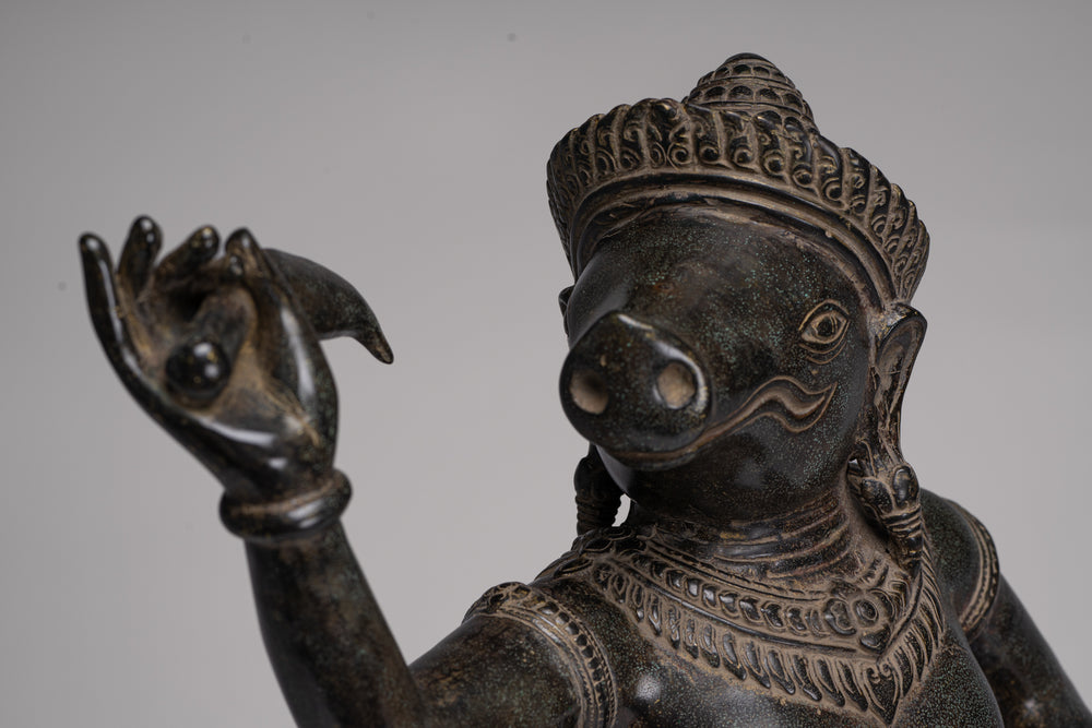 Varaha Statue - Antique Khmer Style Standing Bronze Varaha Boar Avatar of Vishnu - 62cm/25"