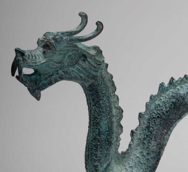 Antique Chinese Style Bronze Dragon Statue - 17cm/7"
