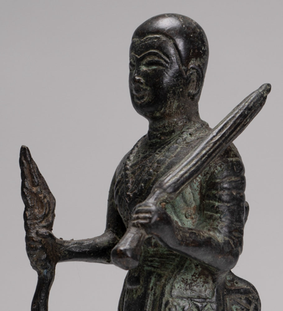 Monk - Antique Thai Style Bronze Dvaravati Devotee / Disciple of Buddha Statue - 29cm/12"