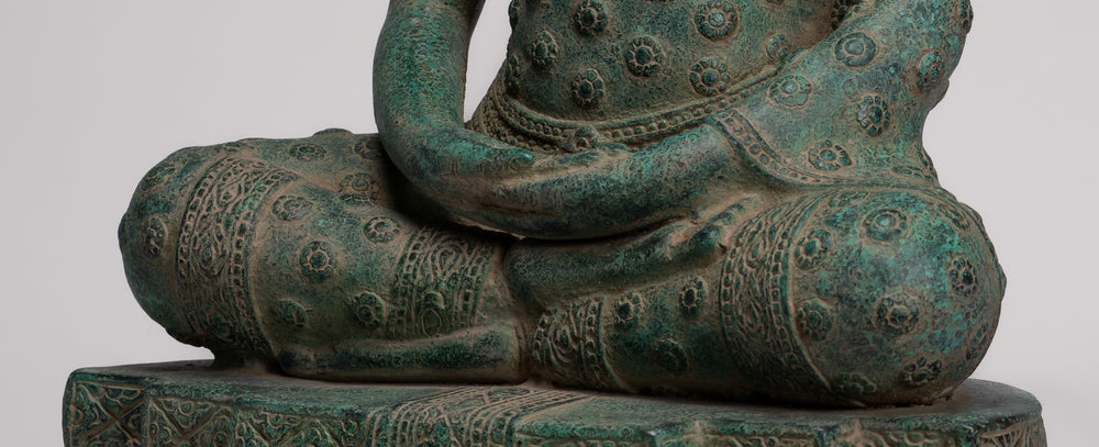 Buddha Statue - Antique Khmer Style Bronze Seated Amitabha Meditation Buddha Statue - 53cm/21"