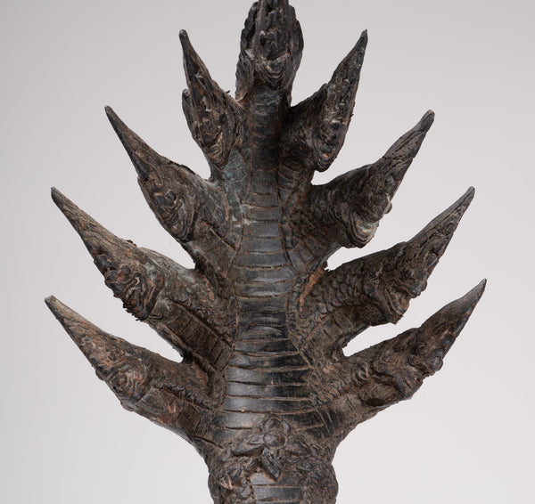 Antique Thai Style Bronze Nine Head Protective Naga, Snake or Serpent Statue - 35cm/14"