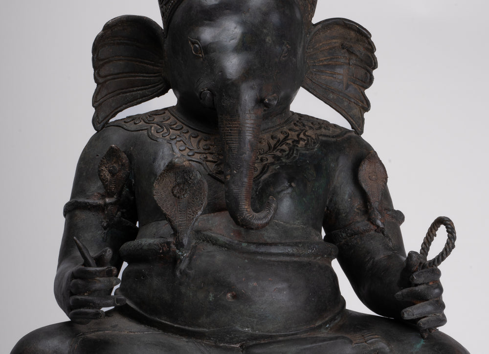 Ganesha Statue - Antique Thai Style Bronze Seated 2-Arm Ganesha Statue - 65cm/26"