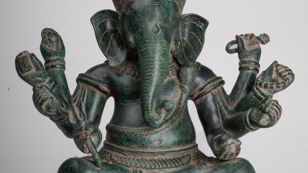 Statue de Ganesha - Strare Antique Khmer Angloned Angkor Wat 8 Arm Ganesh Statue - 40cm / 16 "