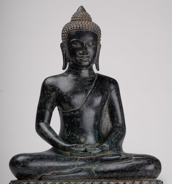 Buddha Statue - Antique Khmer Style Bronze Seated Meditation Buddha Statue - 42cm/17"