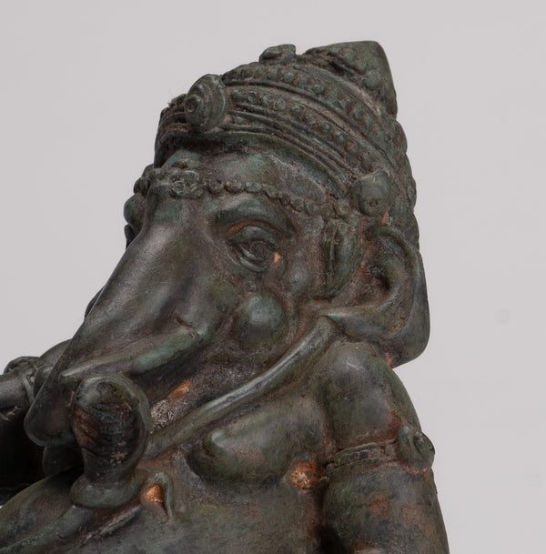 Ganesha Statue - Antique Thai Style Bronze Reclining Ganesha Statue - 17cm/7"