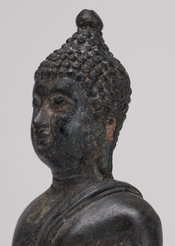 Buddha Statue - Antique Thai Style Bronze Chiang Saen Enlightenment Buddha Statue - 16cm/6"