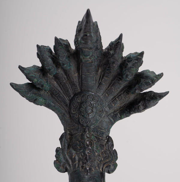 Antique Thai Style Bronze Nine Head Protective Naga, Snake or Serpent Statue - 28cm/11"