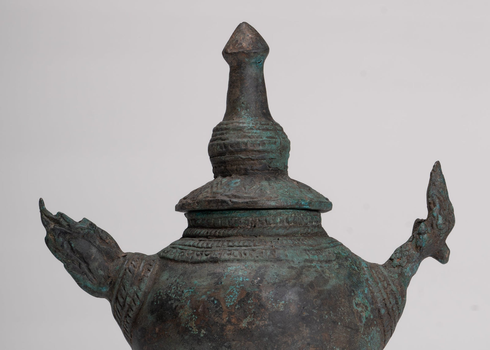 Naga Vessel - Antique Thai Style Bronze Naga Holy Water Vessel - 20.5cm/8"