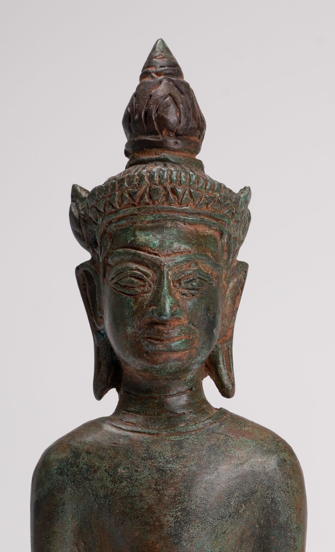 Estatua de Buda - Estatua de Buda de meditación estilo antiguo sentado de Laos - 26 cm/10"