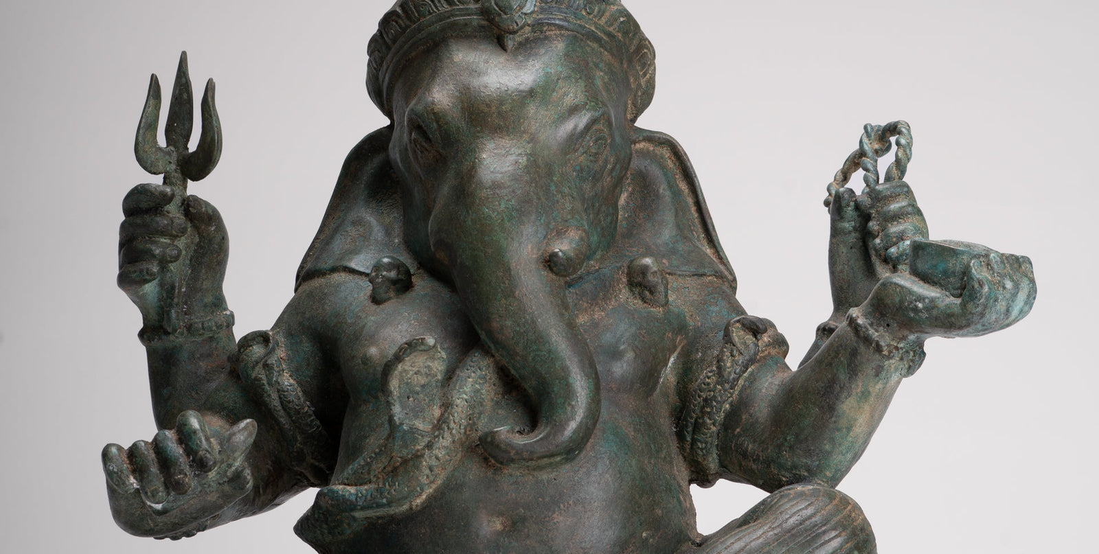 Statua di Ganesha - Bronzo in stile tailandese antico seduto a 4 bracci ganesha statua - 45 cm/18 "