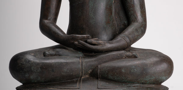 Large Buddha Statue - Antique Thai Style Bronze Chiang Saen Meditation Buddha Statue - 81cm/32"