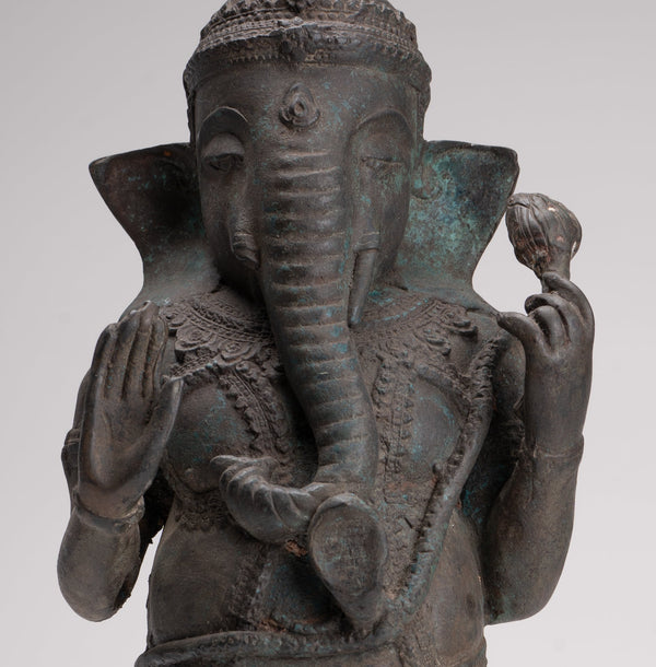 Ganesha Statue - Antique Thai Style Bronze Standing 2-Arm Ganesha Statue - 38cm/15"