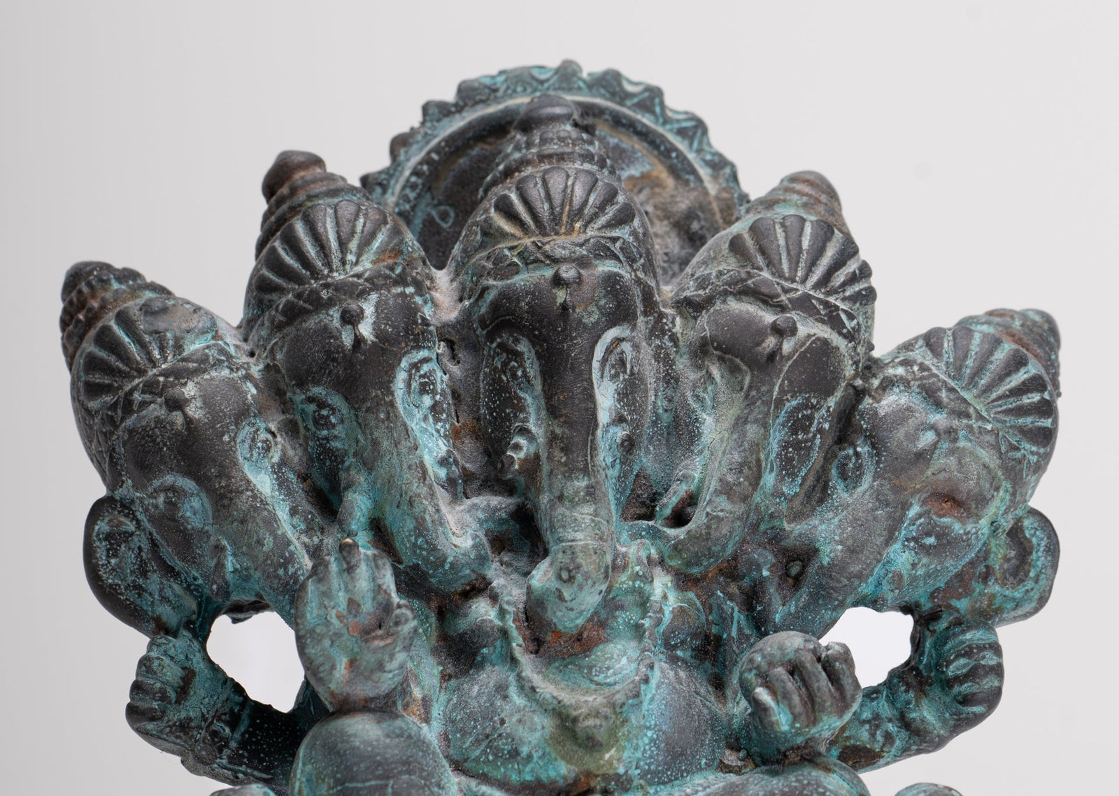 Ganesh - Estatua antigua de bronce de estilo tailandés Heramba Ganapati sentada - 12,5 cm/5"