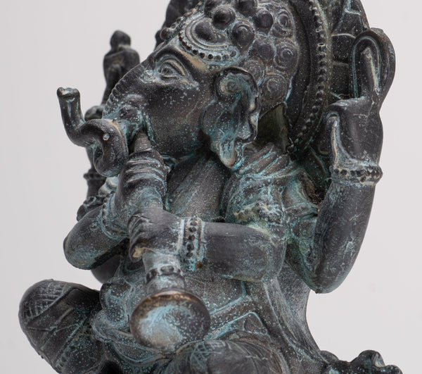 Ganesh - Antique Thai Style Bronze Seated Ganesh Statue  - 15.5cm/6"