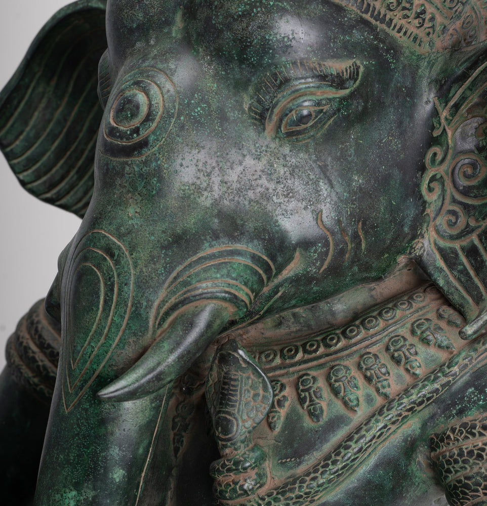 Ganesha Statue - Antique Khmer Style Bronze Seated Ganesha Statue - 63cm/24"