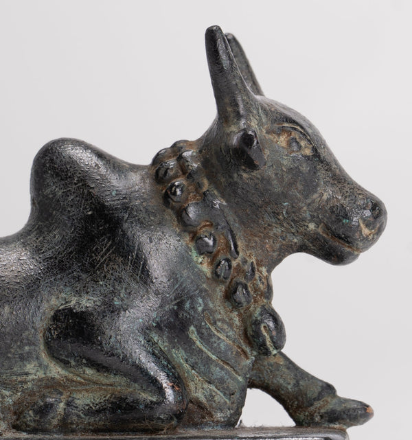 Antique Khmer Style Bronze Nandi Statue - Mount of Shiva - 10cm/4" Long