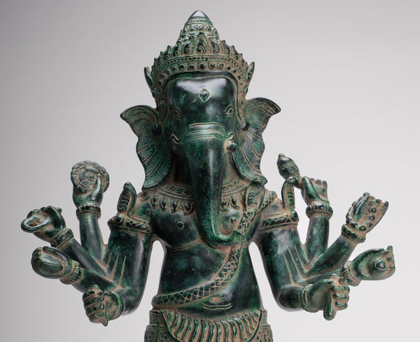 Ganesha Statue - Antique Khmer Style Bronze Angkor Wat Ganesha Statue on Yoni - 55cm/22"