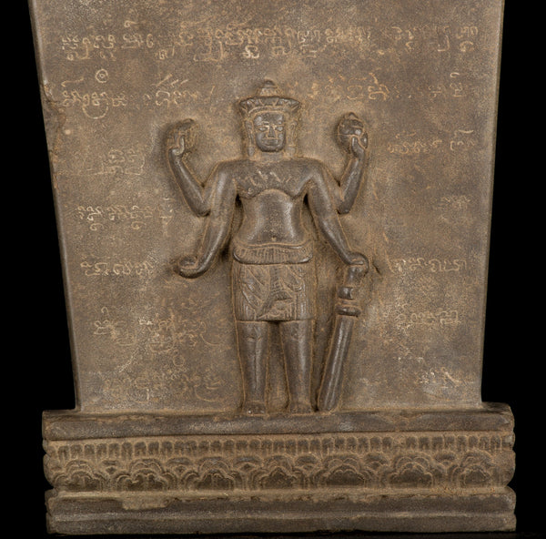 Antique Baphuon Style Mounted Stone Stele Vishnu Statue - 43cm/17"