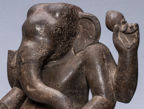 Ganesha Statue - Antique Vietnamese Style Stone Cham Mounted Ganesha Torso Statue - 74cm/30"