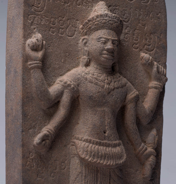 Antique Angkor Wat Style Stone Stele Vishnu Statue - 36cm/14"