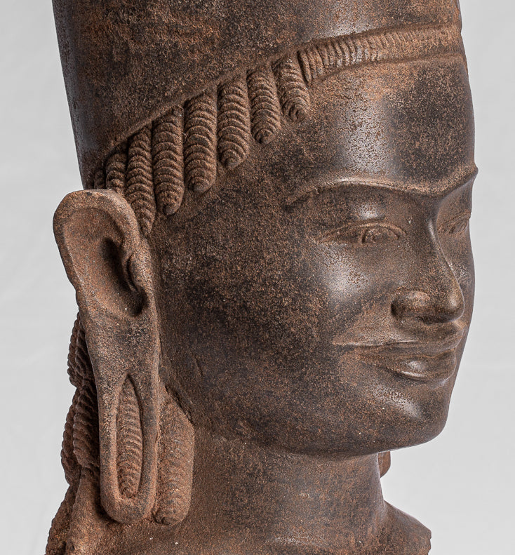 Cabeza antigua Phnom Da Style Khmer Vishnu - Protector y preservador - 43 cm/33"