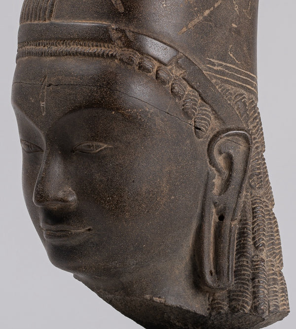 HariHara Statue - Antique Phnom Da Style Stone Khmer Hari Hara or Vishnu & Shiva Head - 44cm/18"