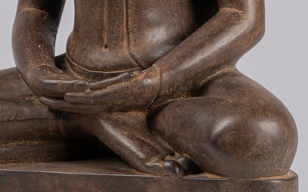 Large Buddha Statue - Antique Khmer Style Seated Stone Phnom Da Meditation Buddha Statue - 56cm/22"