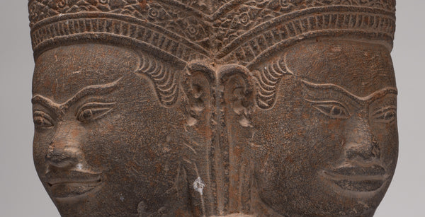 Brahma Statue - Antique Khmer Style Koh Ker Mounted Stone Brahma Head - Hindu God Creation - 46cm/18"