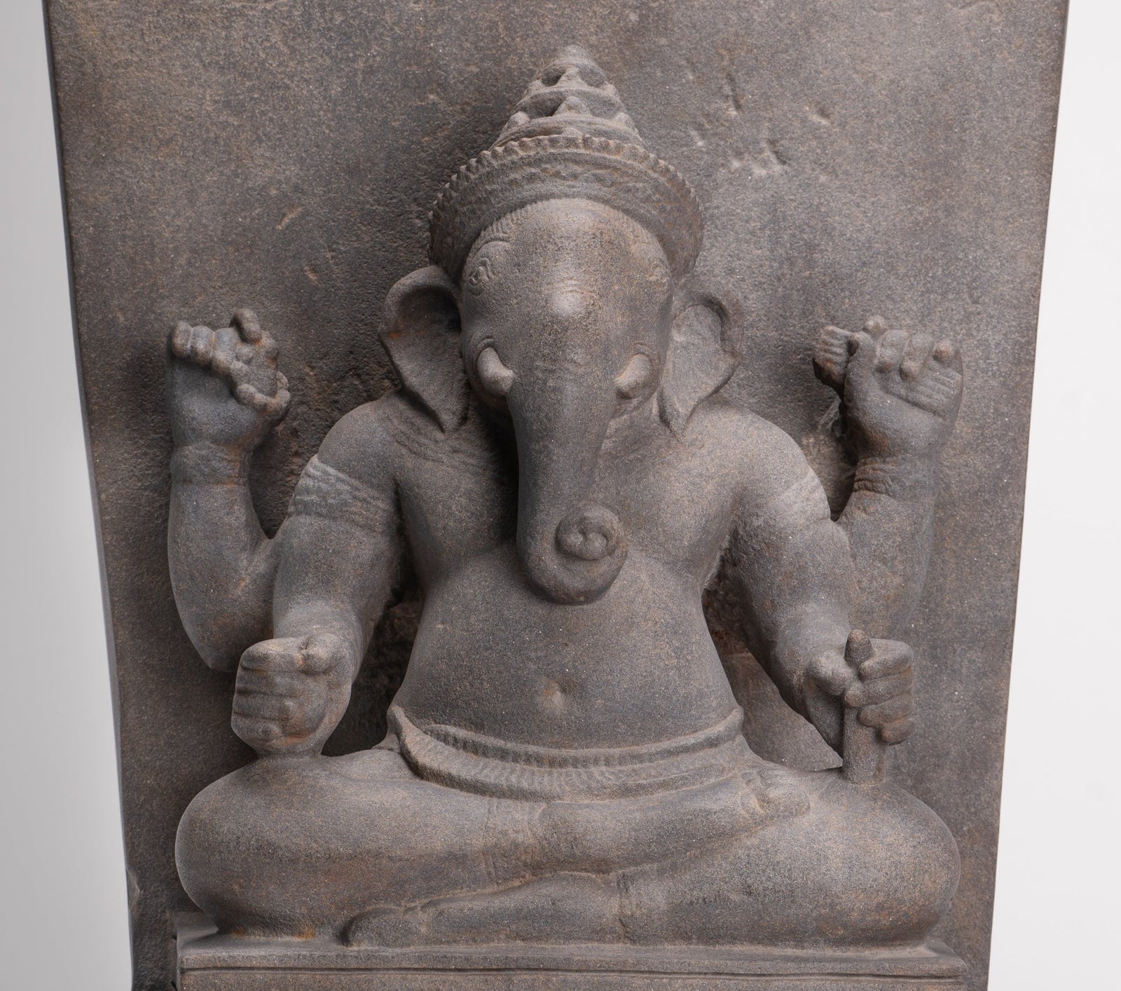 Ganesha Statue - Antique Khmer Style Angkor Wat Stone Stele Ganesh Statue - 63cm/25"