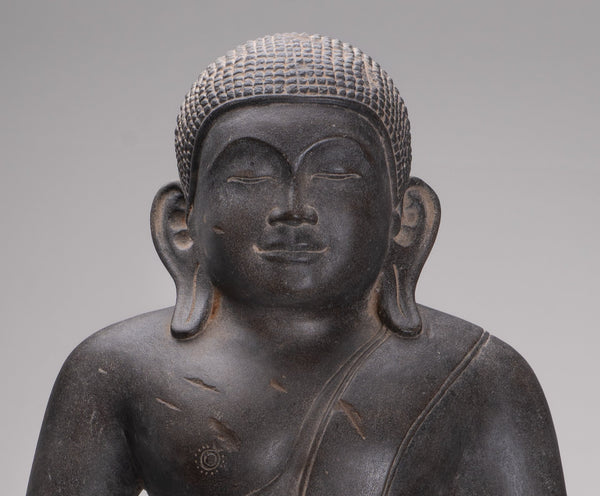 Smiling Monk Statue - Antique Thai Style Stone Phra Sangkachai Monk Statue - 99cm/40"