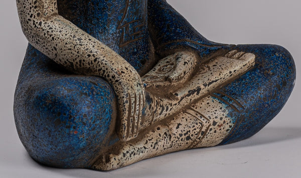 Buddha Statue - Antique Khmer Style SE Asia Seated Wood Enlightenment Buddha Statue - 32cm/13"