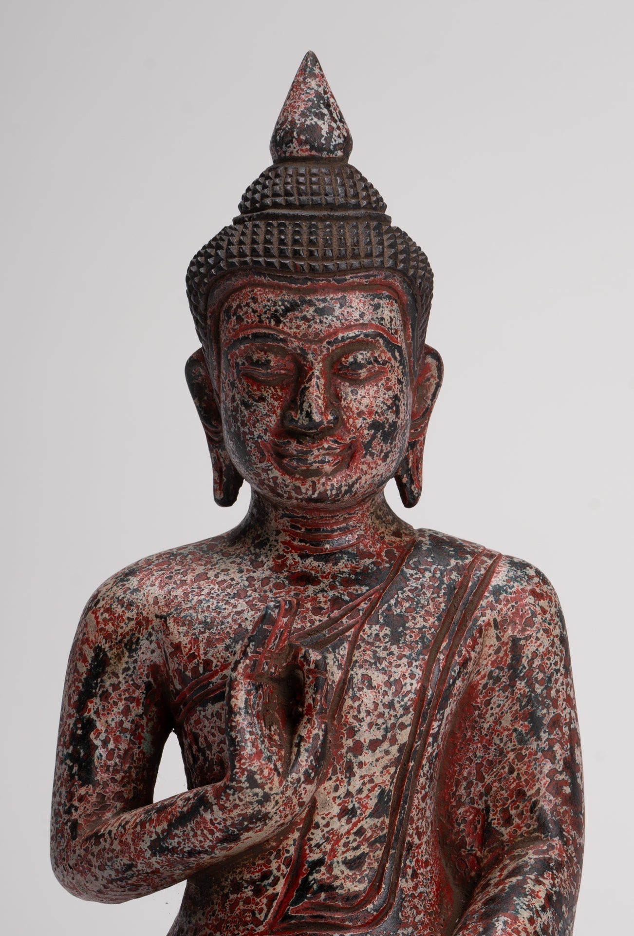 Estatua de Buda - Antiguo Estilo Khmer Camboya Estatua de Buda de Madera Sentada Enseñando Mudra - 27cm/11"